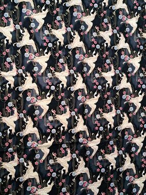 JOANN Cotton Quilt Fabric Japanese Cranes Floral on Black 1 Yard